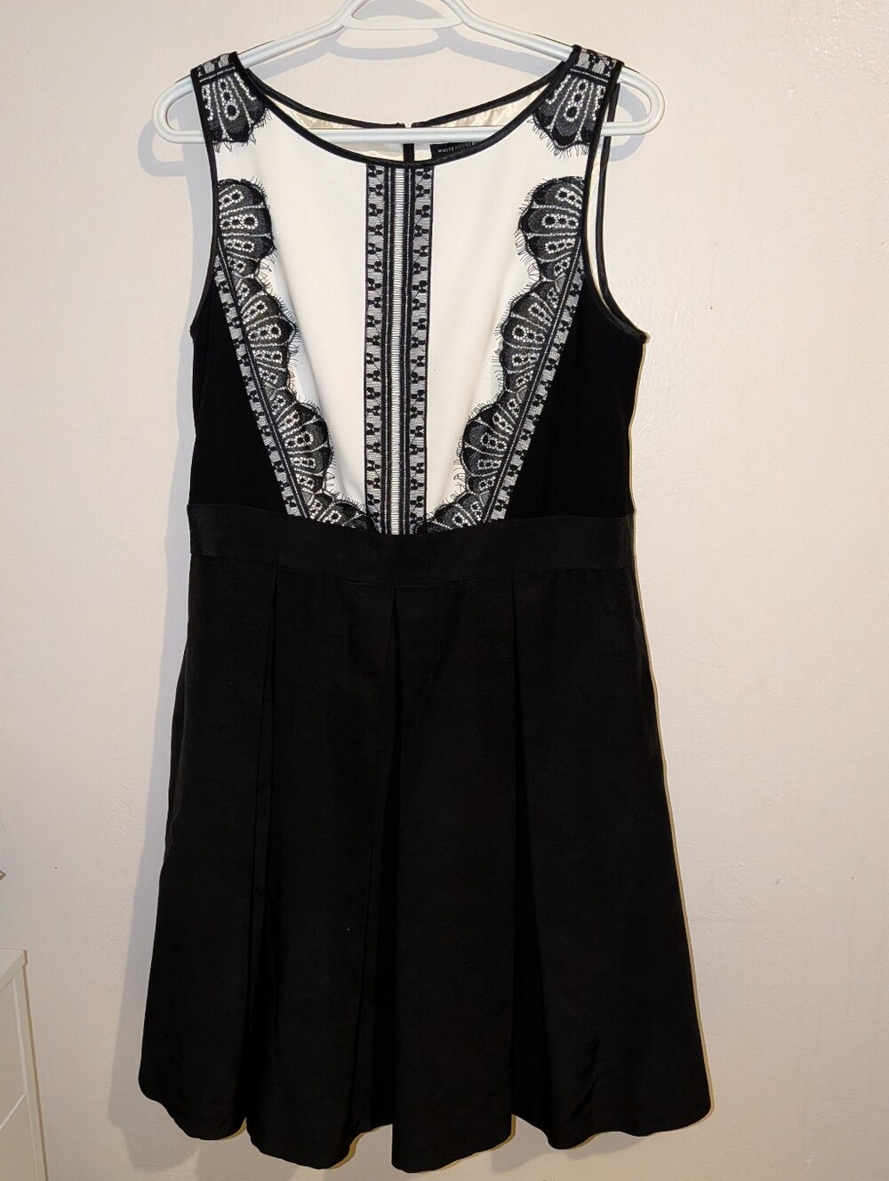 White House Black Market Black and White Lace-Trim Fit & Flare Dress